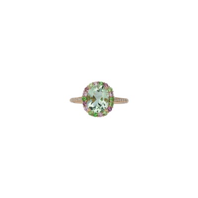 Bague Isabelle Langlois Princesse Mathilde en or rose, quartz vert, rhodolite, saphir rose, tsavorite et diamant