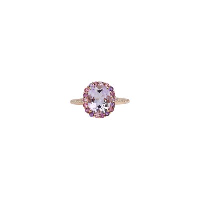 Bague Isabelle Langlois Princesse Mathilde en or rose, Rose de France, rhodolite, améthyste, tourmaline rose, saphir rose et diamant