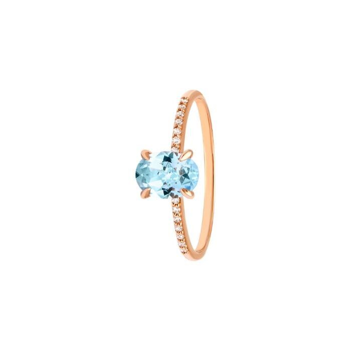 Bague India en or rose, topaze bleue et diamants