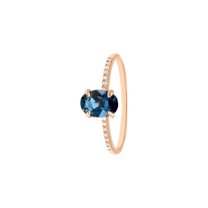 Bague India en or rose, topaze blue london et diamants