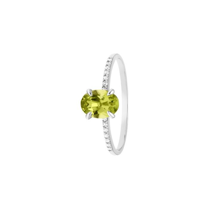 Bague India en or blanc, peridot et diamants