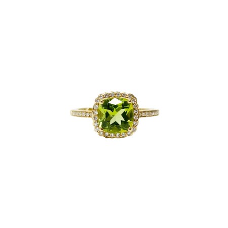 Bague Isabelle Barrier en or jaune, diamants et péridot, taille 53