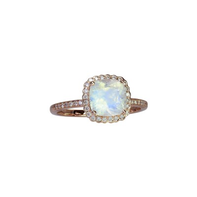 Bague Isabelle Langlois Princesse Mathilde en or rose, pierre de lune arc en ciel et diamant