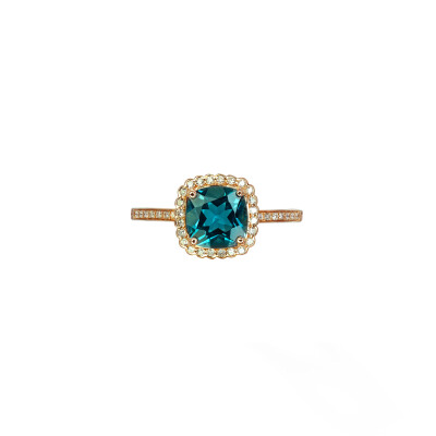 Bague Isabelle Langlois en or rose, topaze Blue London et diamant