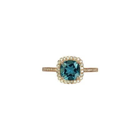 Bague Isabelle Langlois en or rose, topaze blue London et diamants