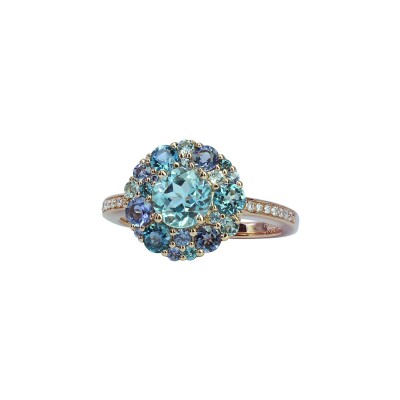 Bague Isabelle Langlois Emotion Rond en or rose, topaze bleue, iolite et diamant
