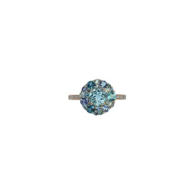 Bague Isabelle Langlois Émotion en or rose, topaze bleue, topaze Bleu London, iolite et diamant