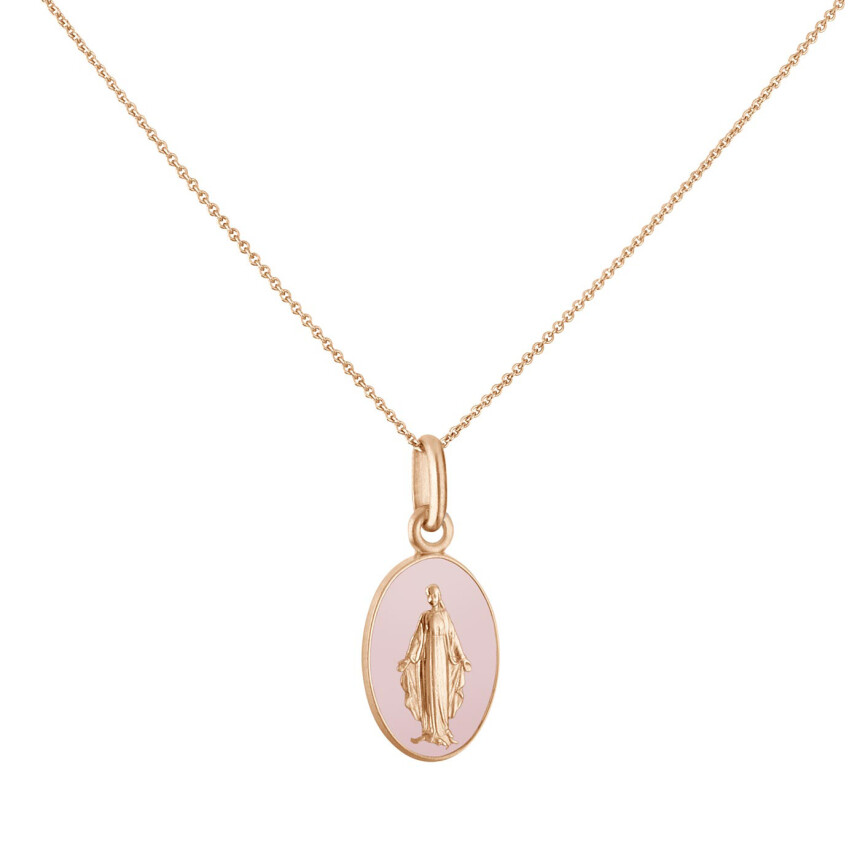 Arthus Bertrand miraculous virgin medal, rose gold and powdery pink lacquer