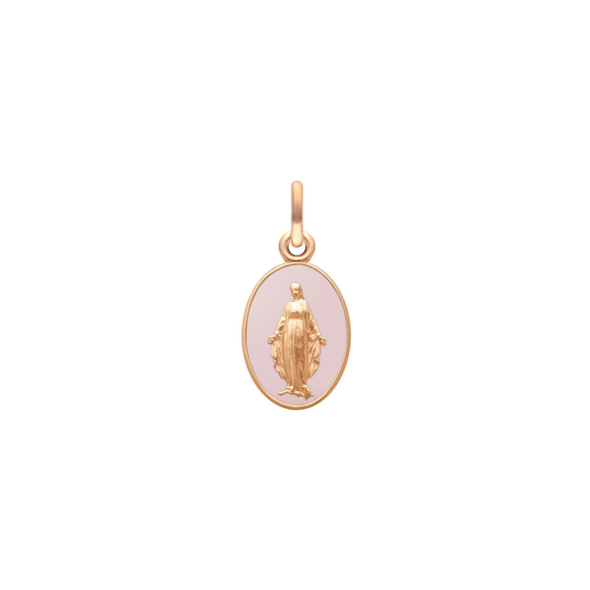 Arthus Bertrand miraculous virgin medal, rose gold and powdery pink lacquer