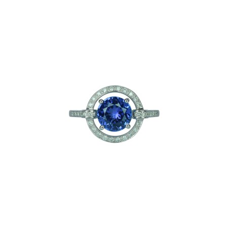 Bague Isabelle Langlois tanzanite entourage diamants sur or blanc