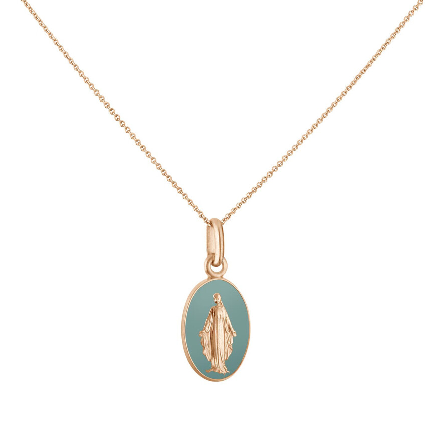 Arthus Bertrand miraculous virgin medal, rose gold and grey green lacquer