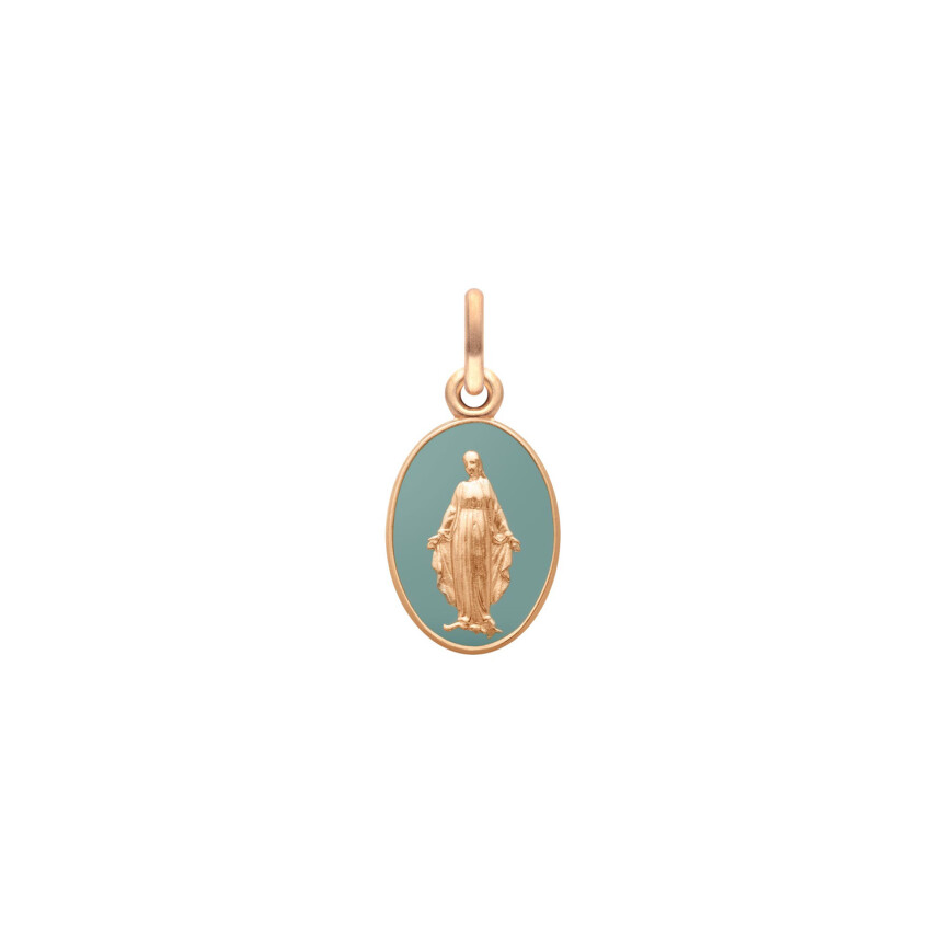 Arthus Bertrand miraculous virgin medal, rose gold and grey green lacquer
