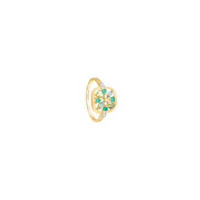 Bague or jaune, diamants et pierres multicolores