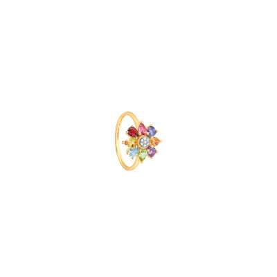 Bague or jaune, diamants et pierres multicolores