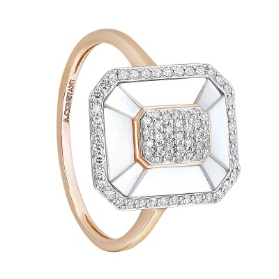 Bague or rose, diamants et nacre blanche
