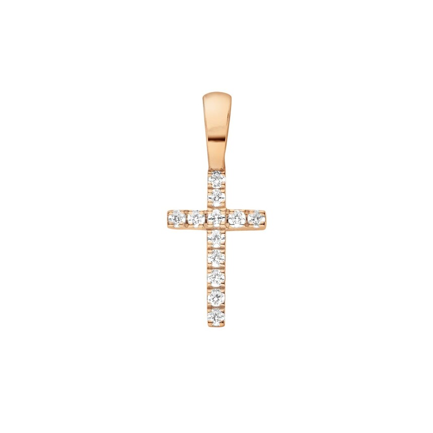Arthus Bertrand Cross square wire pendant, height 10mm, rose gold and diamonds (HSI 0.072ct)