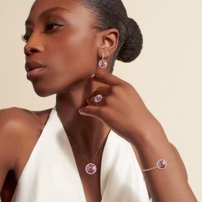 Bague or rose, diamants, améthyste lavande, morganite tourmaline rose, rhodolite