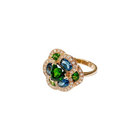 Bague Isabelle Barrier en or rose, diamants, diopside et topaze bleu london, taille 53