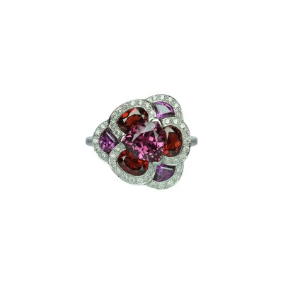 Bague Isabelle Langlois en or blanc, rhodolite et grenat