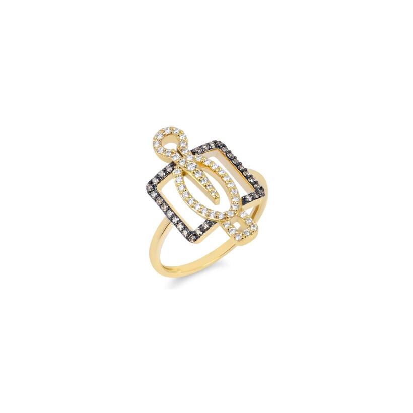 Bague Calao en or jaune 18 carats, diamants bruns et diamants blancs