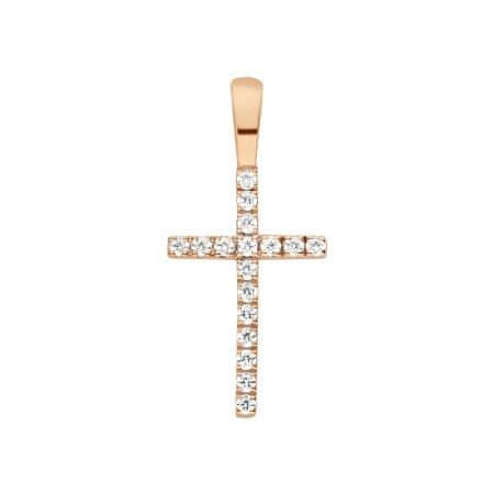 Pendentif Arthus Bertrand Croix Fil Carré 14 mm en or rose et diamants (HSI 0.102ct)