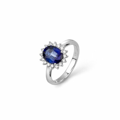 Bague en or blanc, saphir et diamants de 0.352ct