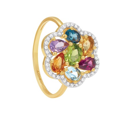 Bague or jaune, diamants et pierres multicolores