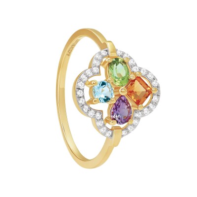 Bague or jaune, diamants et pierres multicolores
