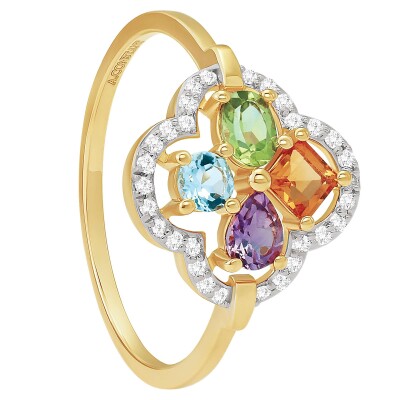 Bague or jaune, diamants et pierres multicolores