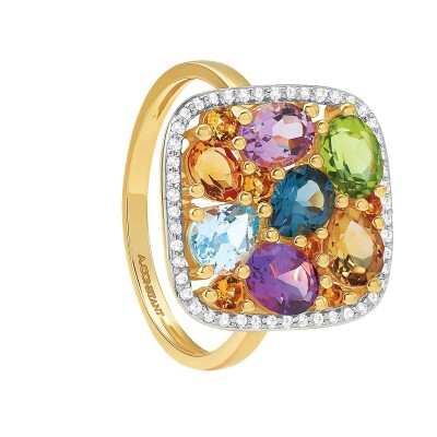 Bague or jaune, diamants et pierres multicolores