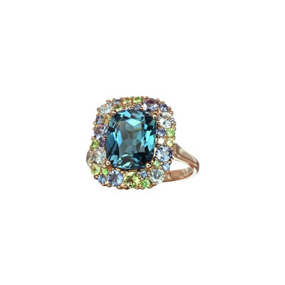 Bague Isabelle Langlois en or rose, topaze Bleu london et iolite