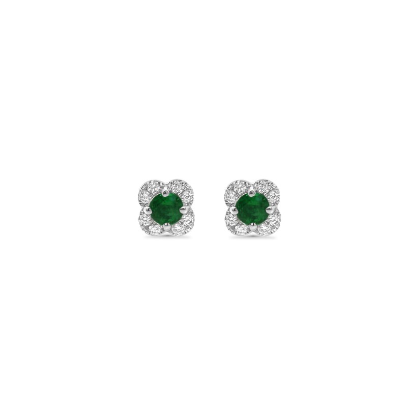 Boucles d'oreilles Vaneste en or blanc, émeraude et diamants