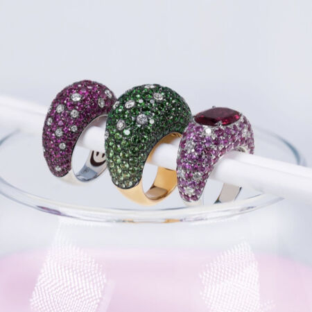 Bague Isabelle Barrier en or rose, tsavorite et diamants, taille 53