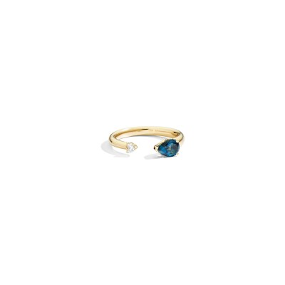 Bague Recarlo Anniversary More en or jaune, topaze bleue London et diamant cœur, taille 54