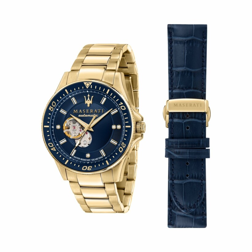 Coffret montre Maserati Sfida Diamonds R8823140004 et bracelet de montre en cuir façon croco