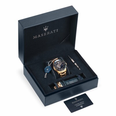 Coffret montre Maserati Sfida Diamonds R8823140004 et bracelet de montre en cuir façon croco