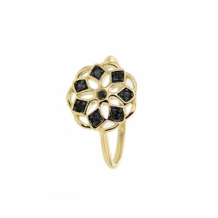 Bague Adriana Karembeu Carrousel en or jaune et diamants noirs