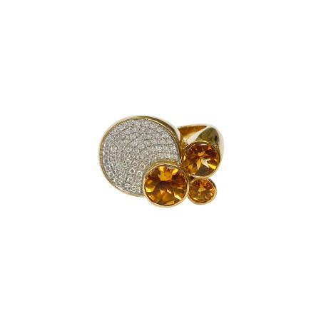 Bague Isabelle Barrier en or jaune, diamants et citrine, taille 53