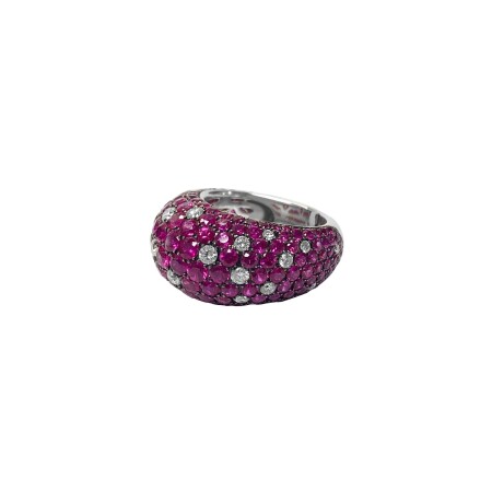 Bague Isabelle Barrier en or blanc, diamants et rubis, taille 53