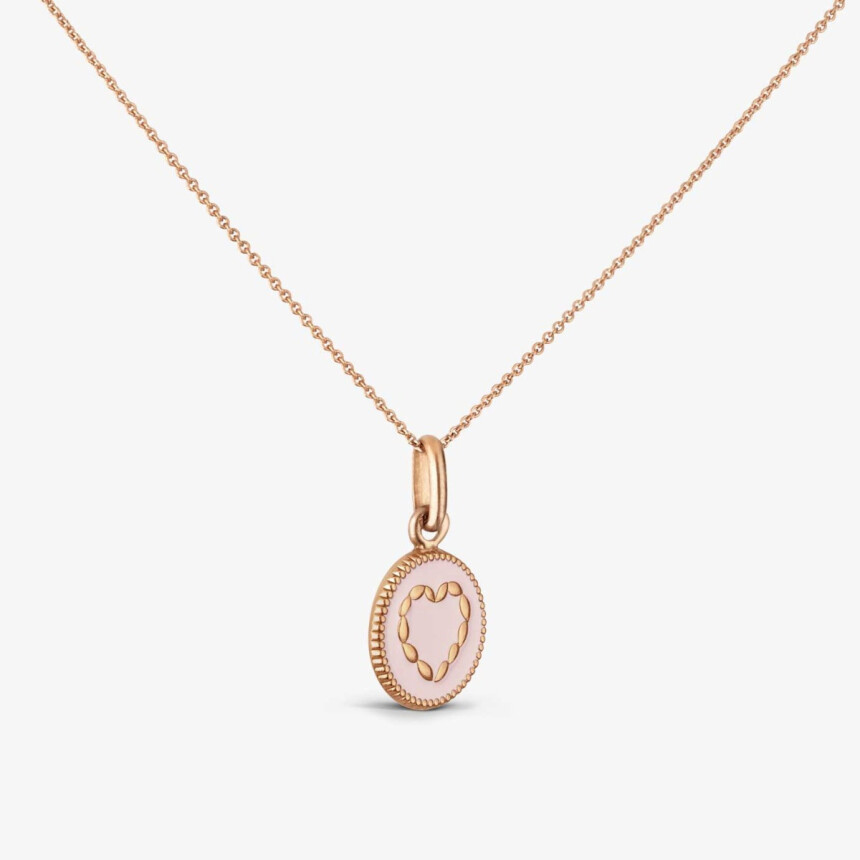 Arthus Bertrand heart medal in sandblasted pink gold and pink lacquer