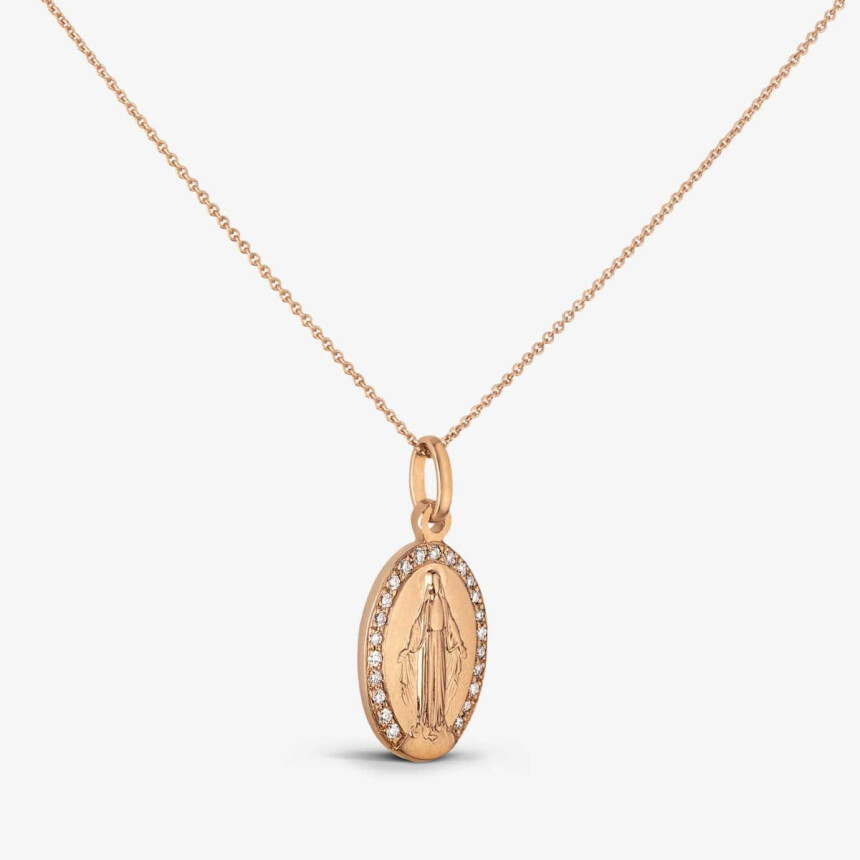 Arthus Bertrand miraculous virgin medal, sandblasted rose gold and diamonds