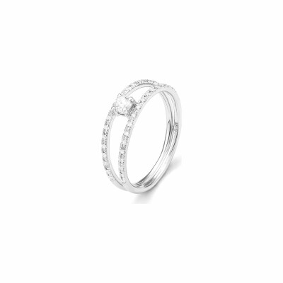 Solitaire accompagné en or blanc et diamants de 0.195ct
