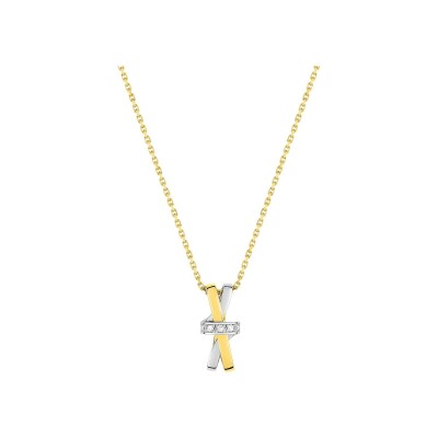 Collier en or jaune, or blanc et diamant 0.02ct