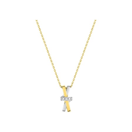 Collier en or jaune, or blanc et diamant 0.02ct