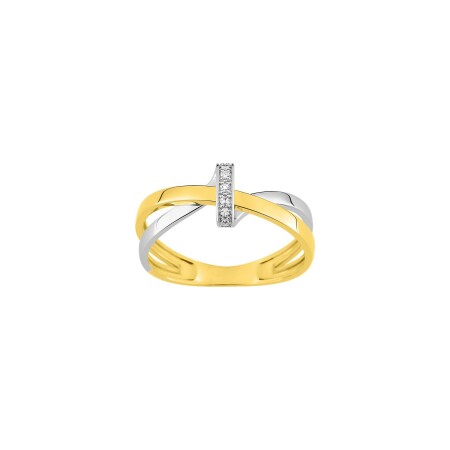 Bague en or jaune, or blanc et diamant, 0.02ct