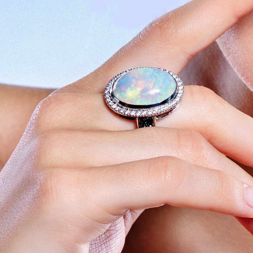 Bague Hardy Rainbow Opale, Diamants blancs et Diamants noirs