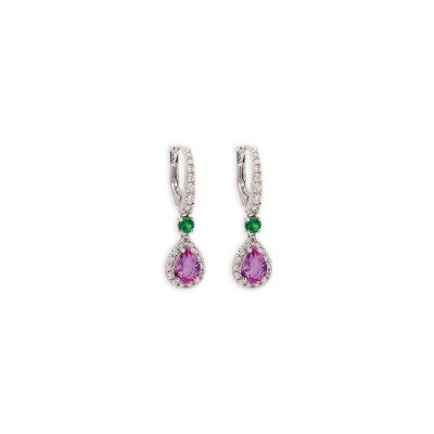 Boucles d'oreilles Raynal en or blanc, diamants, saphir et tsavorites