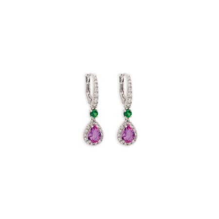 Boucles d'oreilles Raynal en or blanc, diamants, saphir et tsavorites