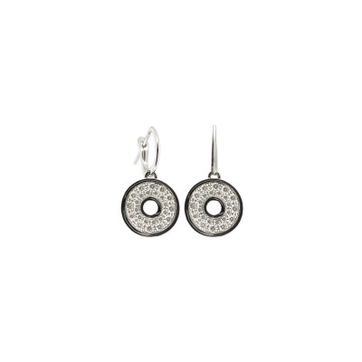 Boucles d'oreilles Raynal en or blanc, email et diamants