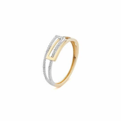 Bague en or jaune, or blanc et diamants de 0.02ct